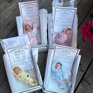 Ashton-Drake Miniature Baby Doll Set - Pink, Yellow, Blue Outfits